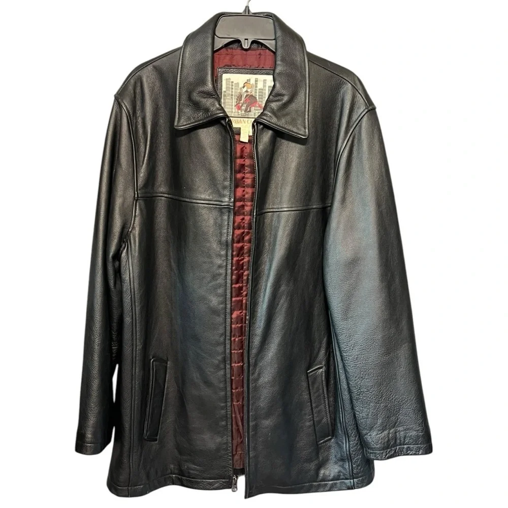 Urban Cowboy Vintage Leather Jacket Black Zip Front Retro Western Biker Medium